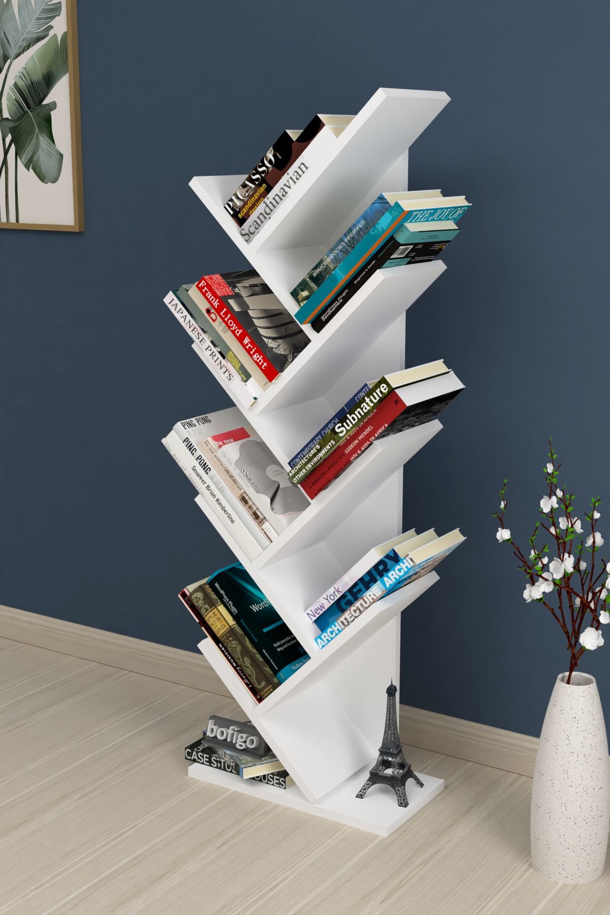  Книжный шкаф с 7 отделениями Tree Nex Home 44 x 23,8 x 122 см, Белый