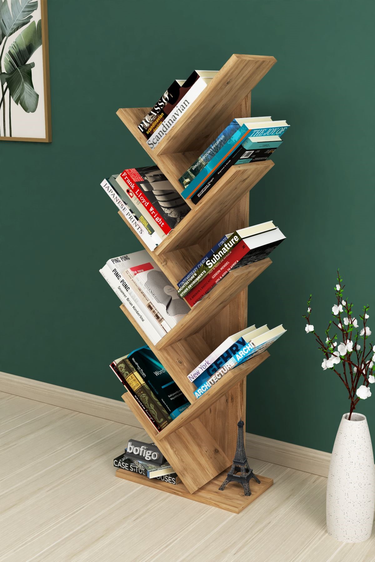  Книжный шкаф с 7 отделениями Tree Nex Home 44 x 23,8 x 122 см, Дуб