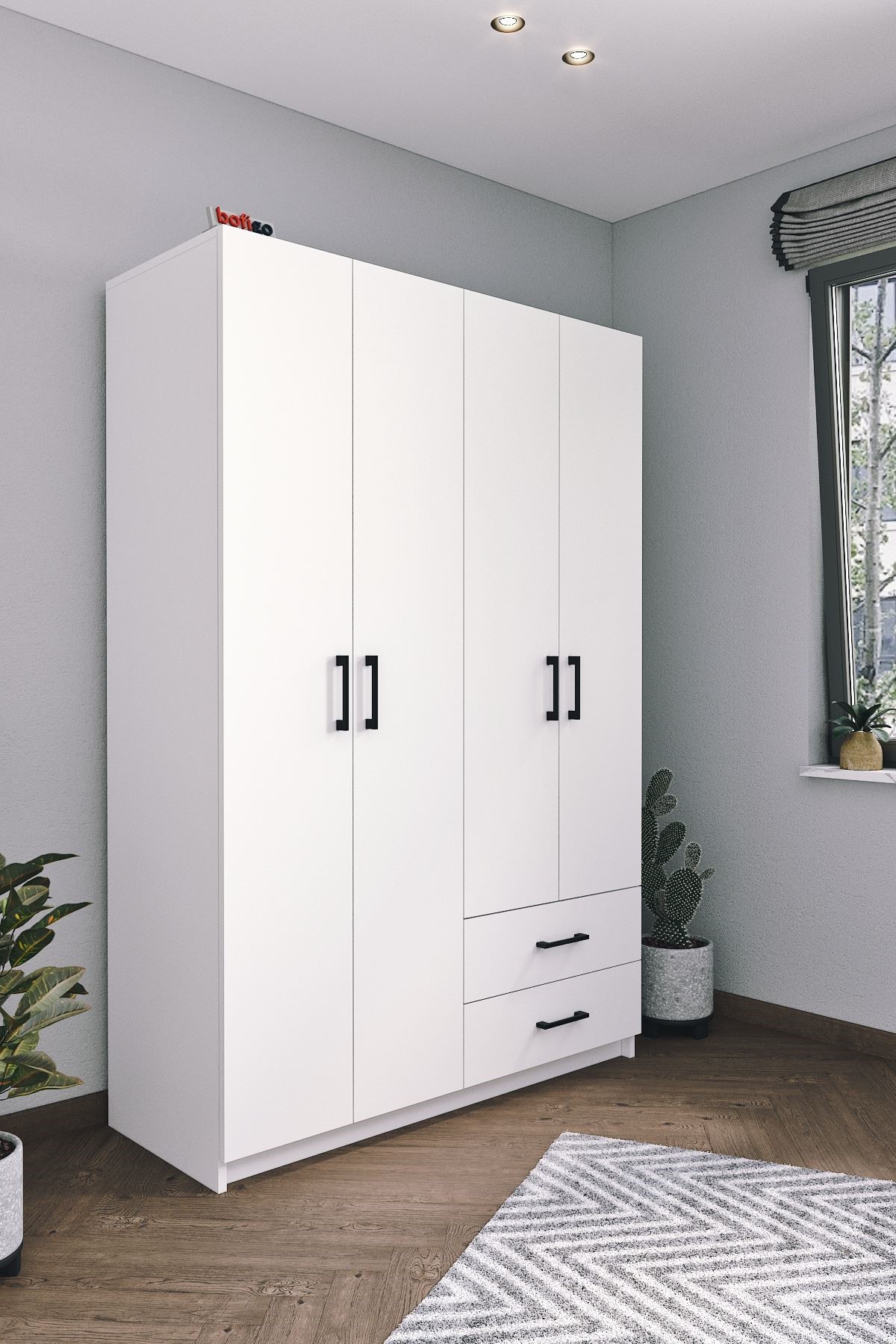  Шкаф на петлях, 4 двери Nex Home 180 х 47 х 120 см, Белый