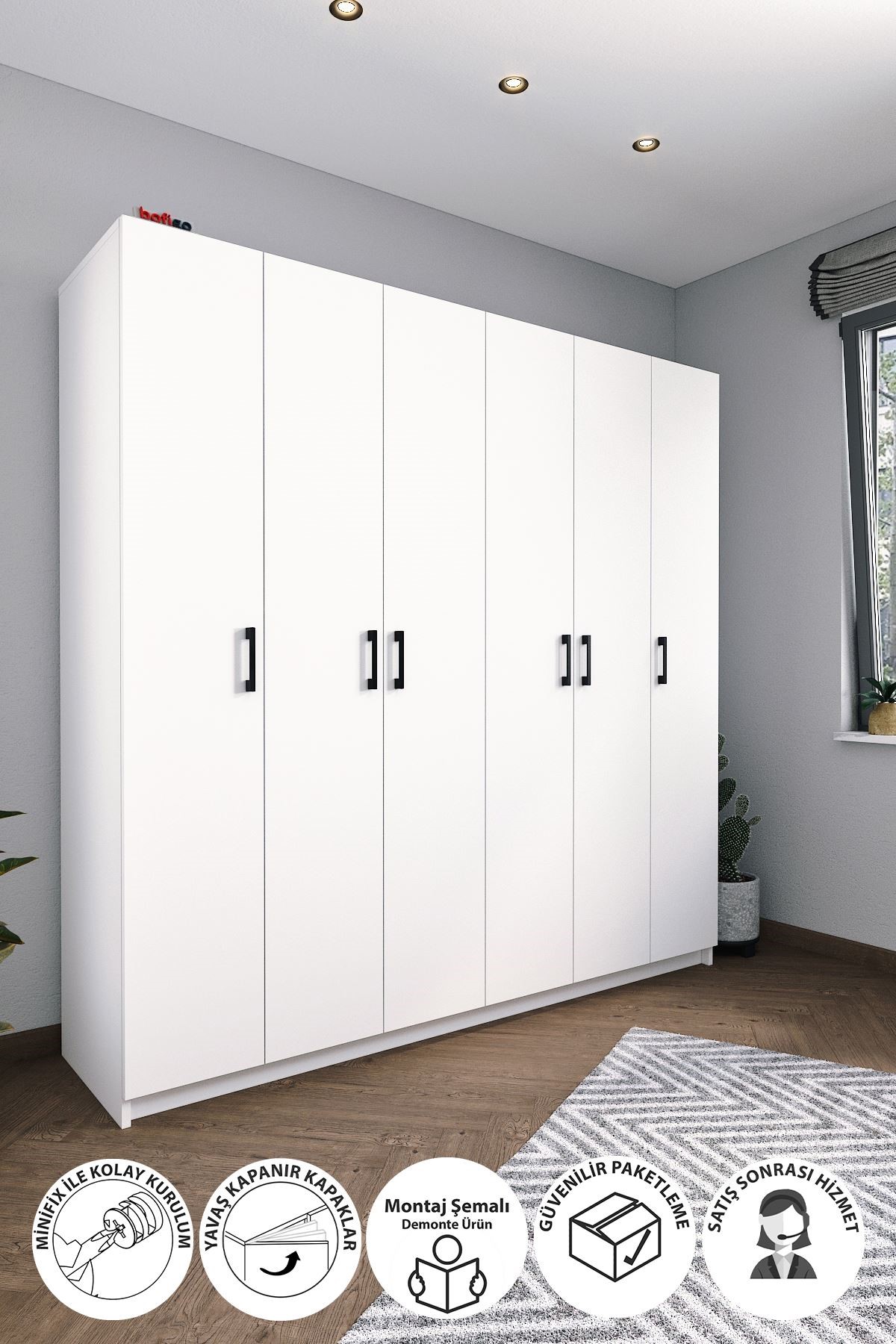  Шкаф на петлях, 6 дверей Nex Home 180 х 47 х 180 см, Белый