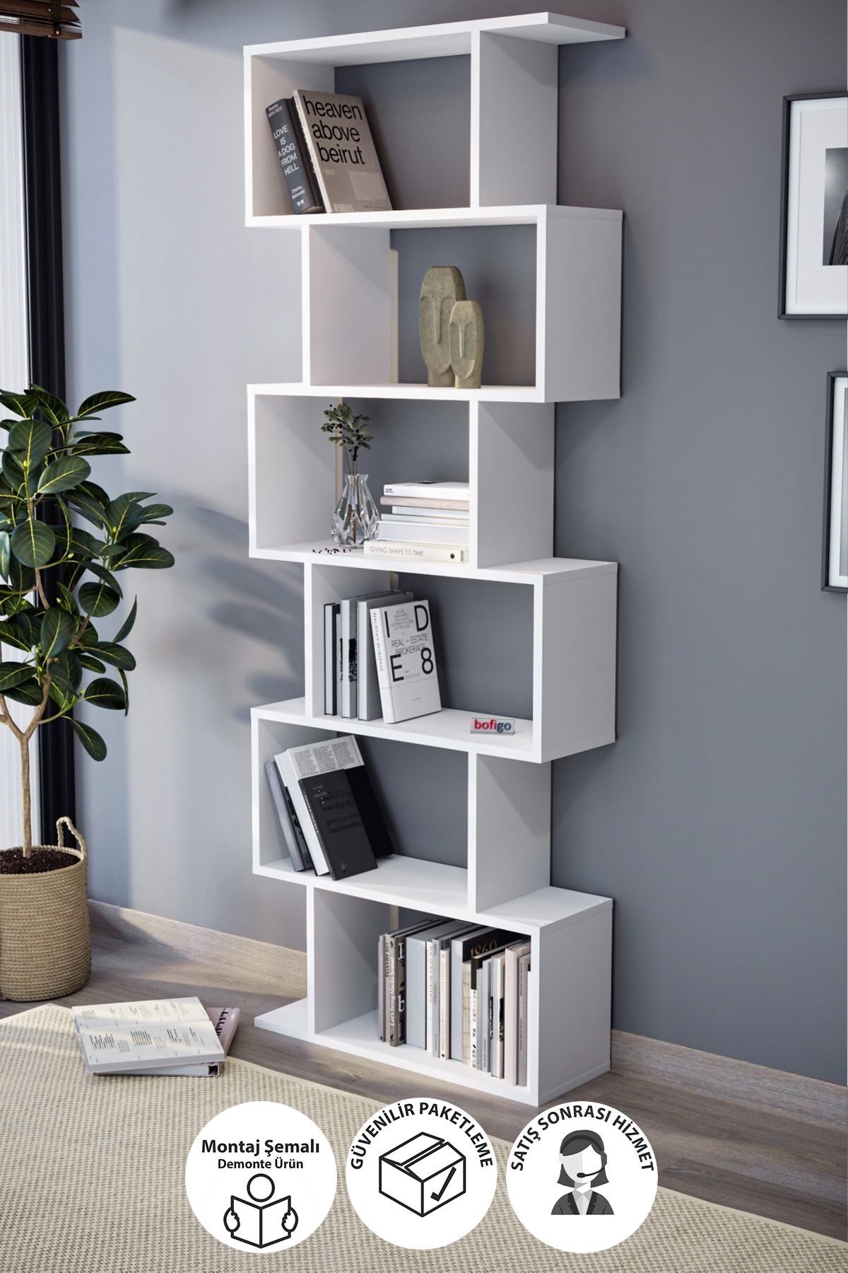  Книжный шкаф-зигзаг с 6 отделениями Nex Home 70 x 24 x 192 см, Белый