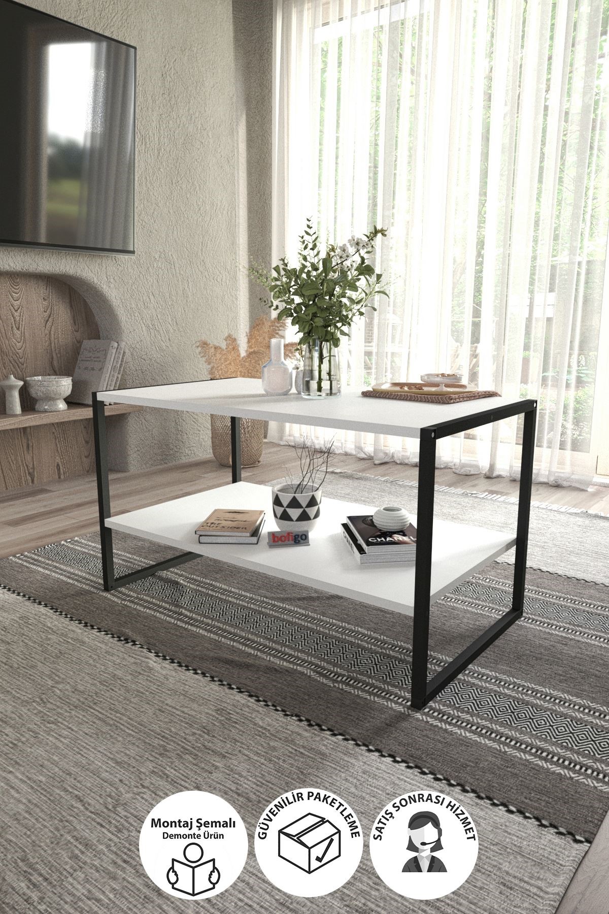  Журнальный столик с 2 уровнями Metal Nex Home 90 x 50 см, Белый