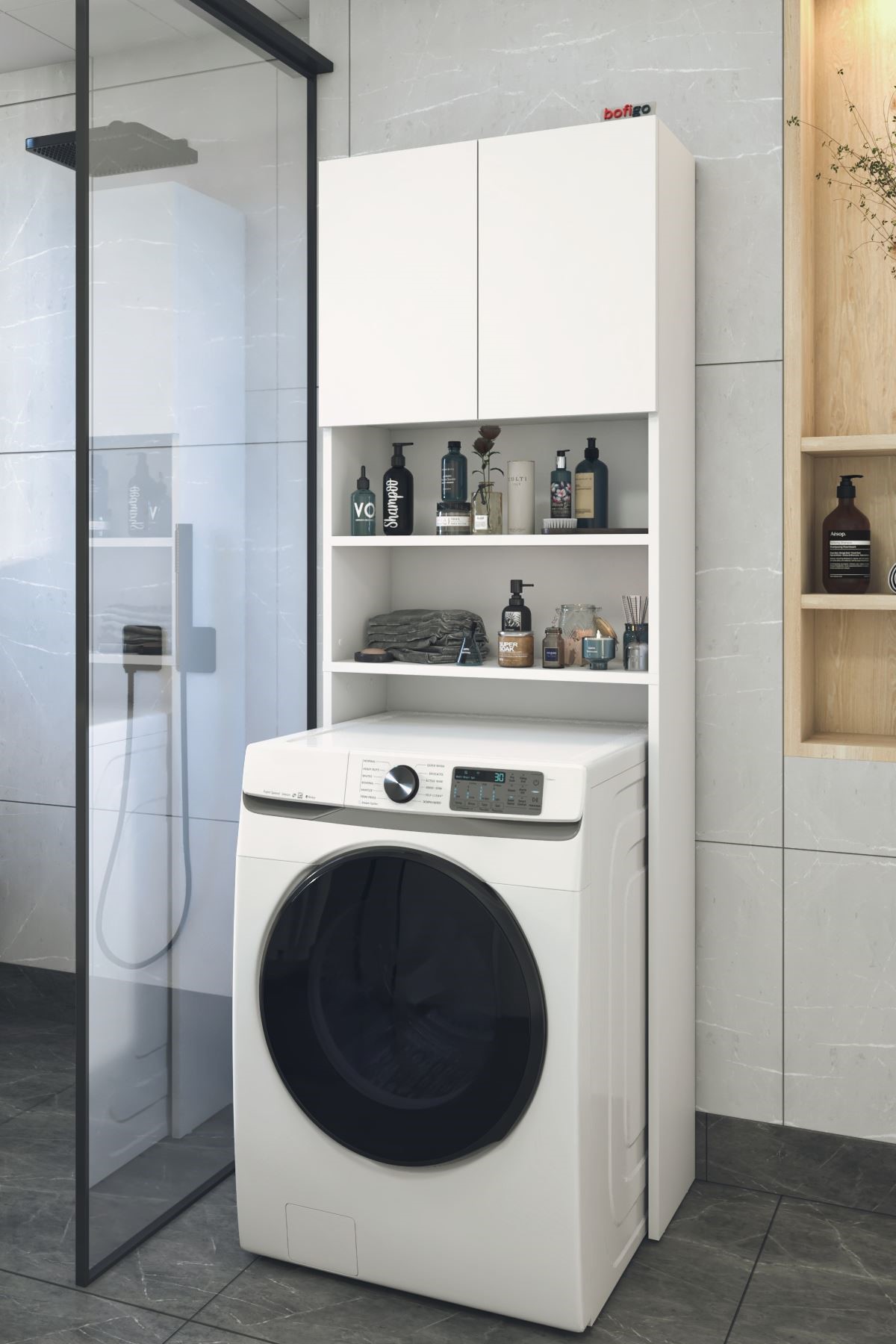  Полка для стиральной машины с 2 дверцами Nex Home 65 х 27 х 190 см, Белый