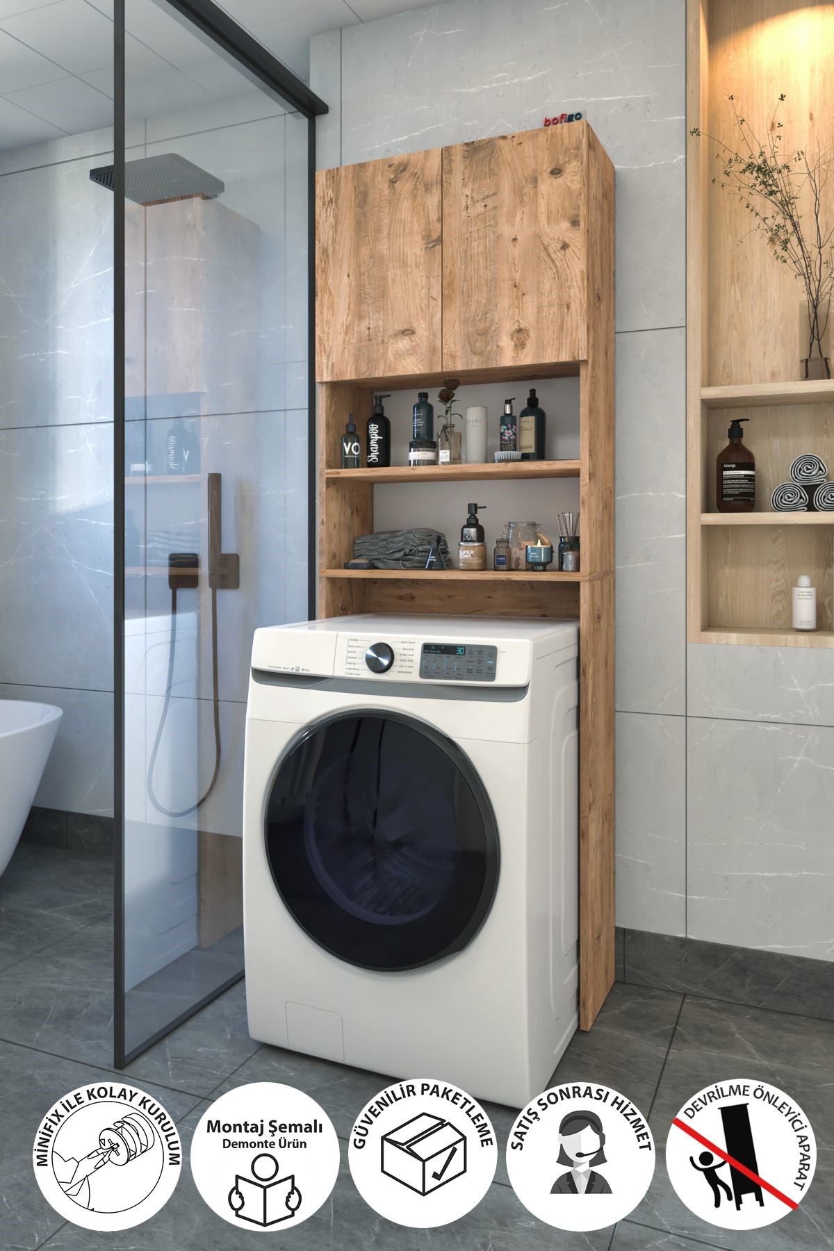  Полка для стиральной машины 2-дверная Nex Home 65 х 27 х 190 см, Дуб