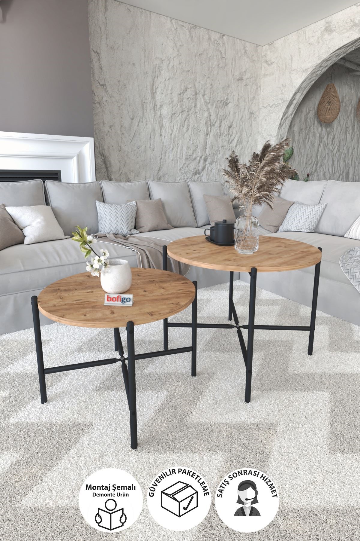  Комплект из 2 круглых журнальных столиков Nex Home, Дуб
