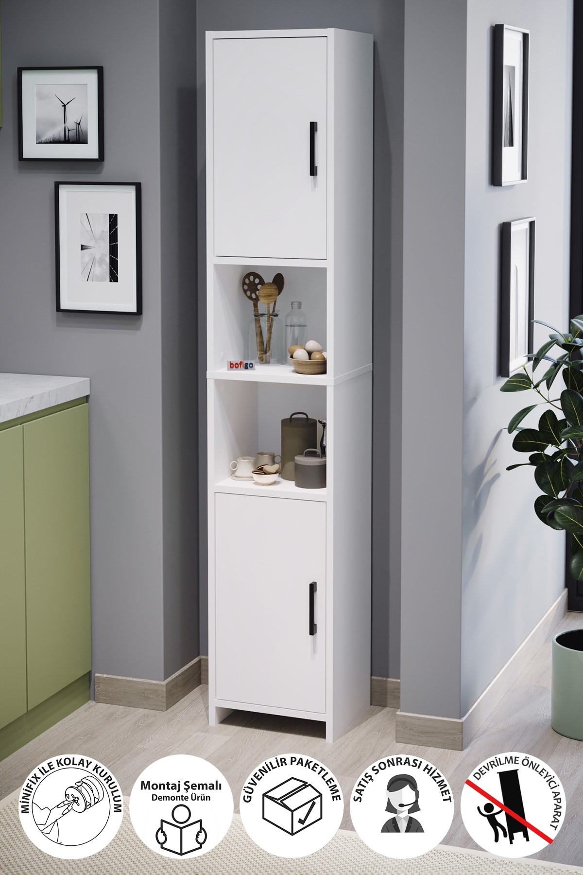  Шкаф с 2 дверцами и 6 отделениями Alya Nex Home 35 х 30 х 182 см, Белый