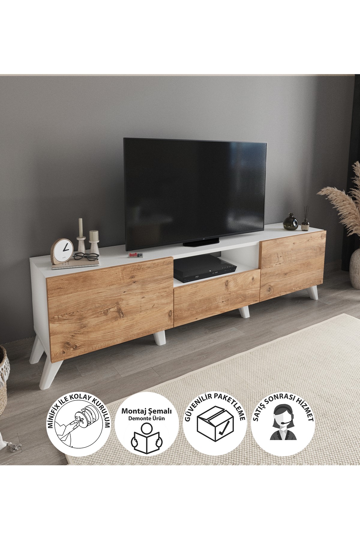  Декоративный тумба под ТВ с металлическим каркасом Nex Home 160 см, Белый/Дуб