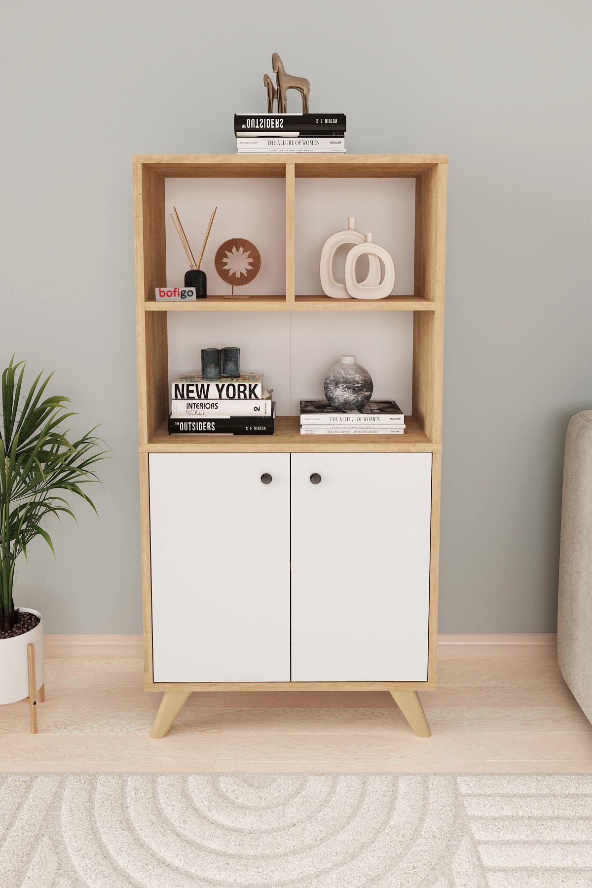  Книжный шкаф с 5 отделениями Smyrna Nex Home 64 x 30 x 127 см, Дуб/Белый