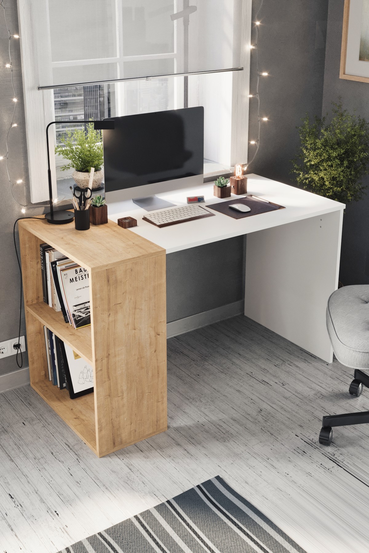  Офисный стол Smyrna Nex Home 120 x 60 см, Дуб/Белый