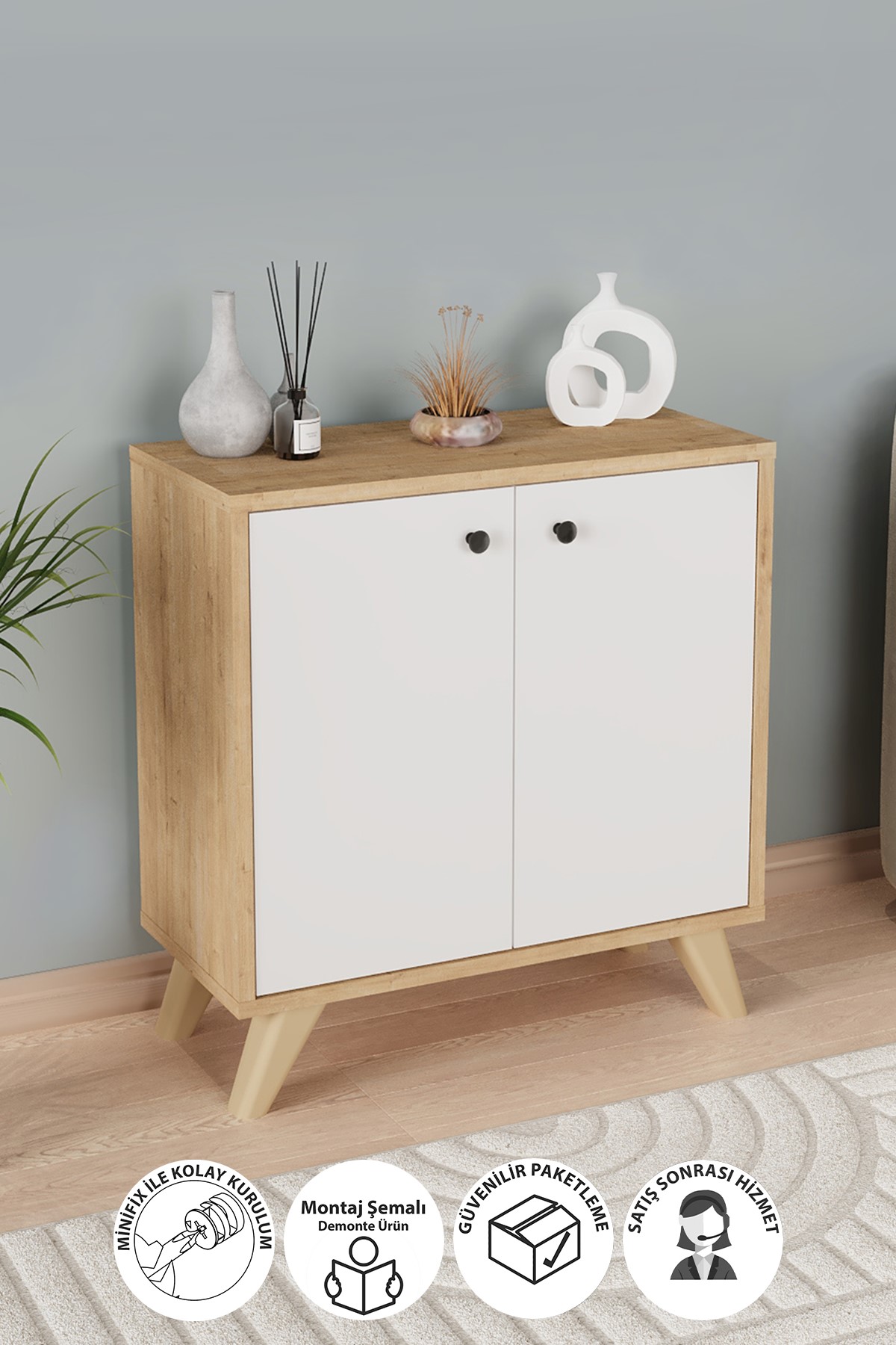  Книжный шкаф с 2 отделениями Smyrna Nex Home 64 x 30 x 67 см, Дуб/Белый