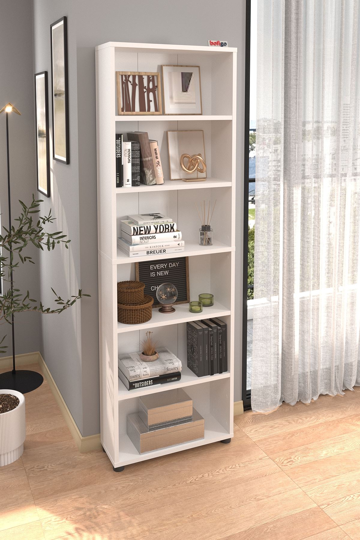  Книжный шкаф с 6 отделениями ДСП Nex Home 55,5 х 20 х 174 см, Белый