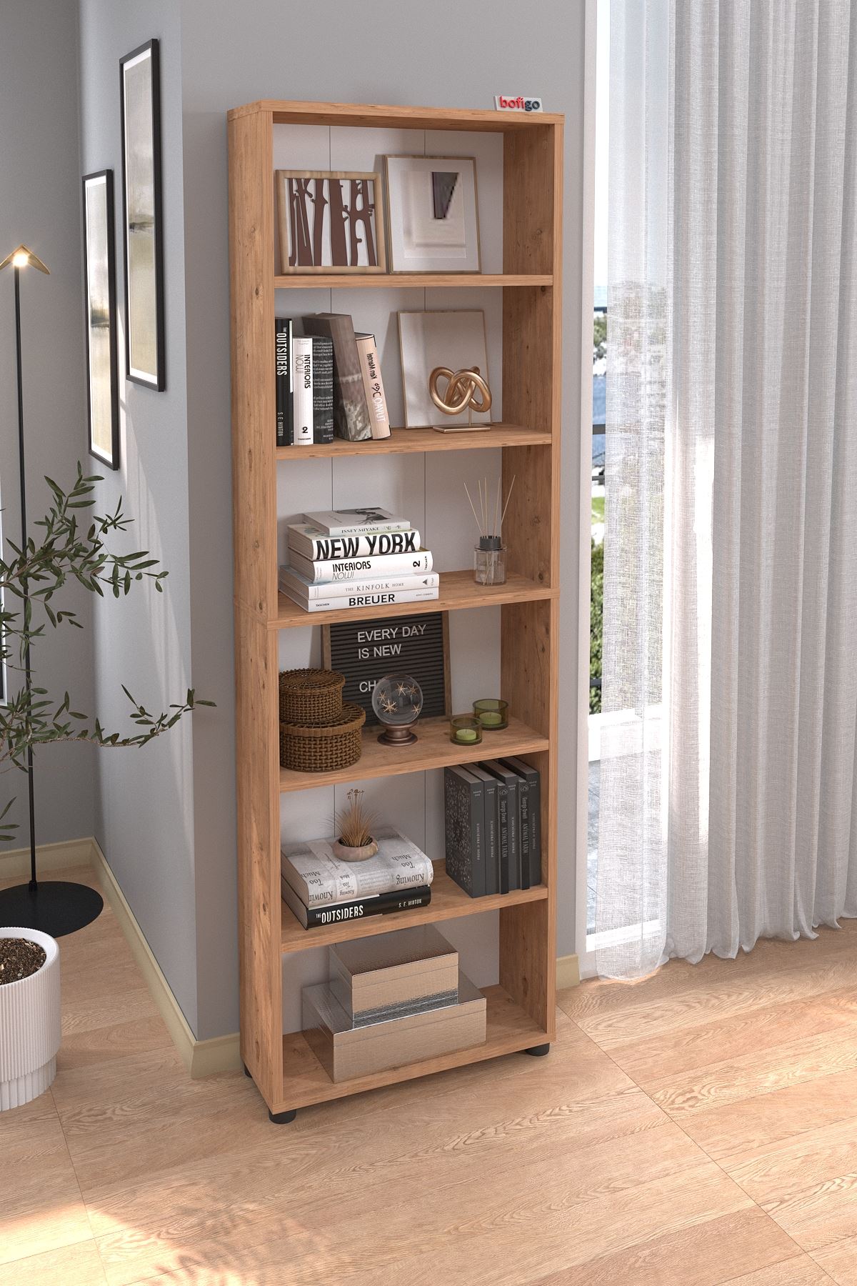  Книжный шкаф с 6 отделениями ДСП Nex Home 55,5 х 20 х 174 см, Дуб