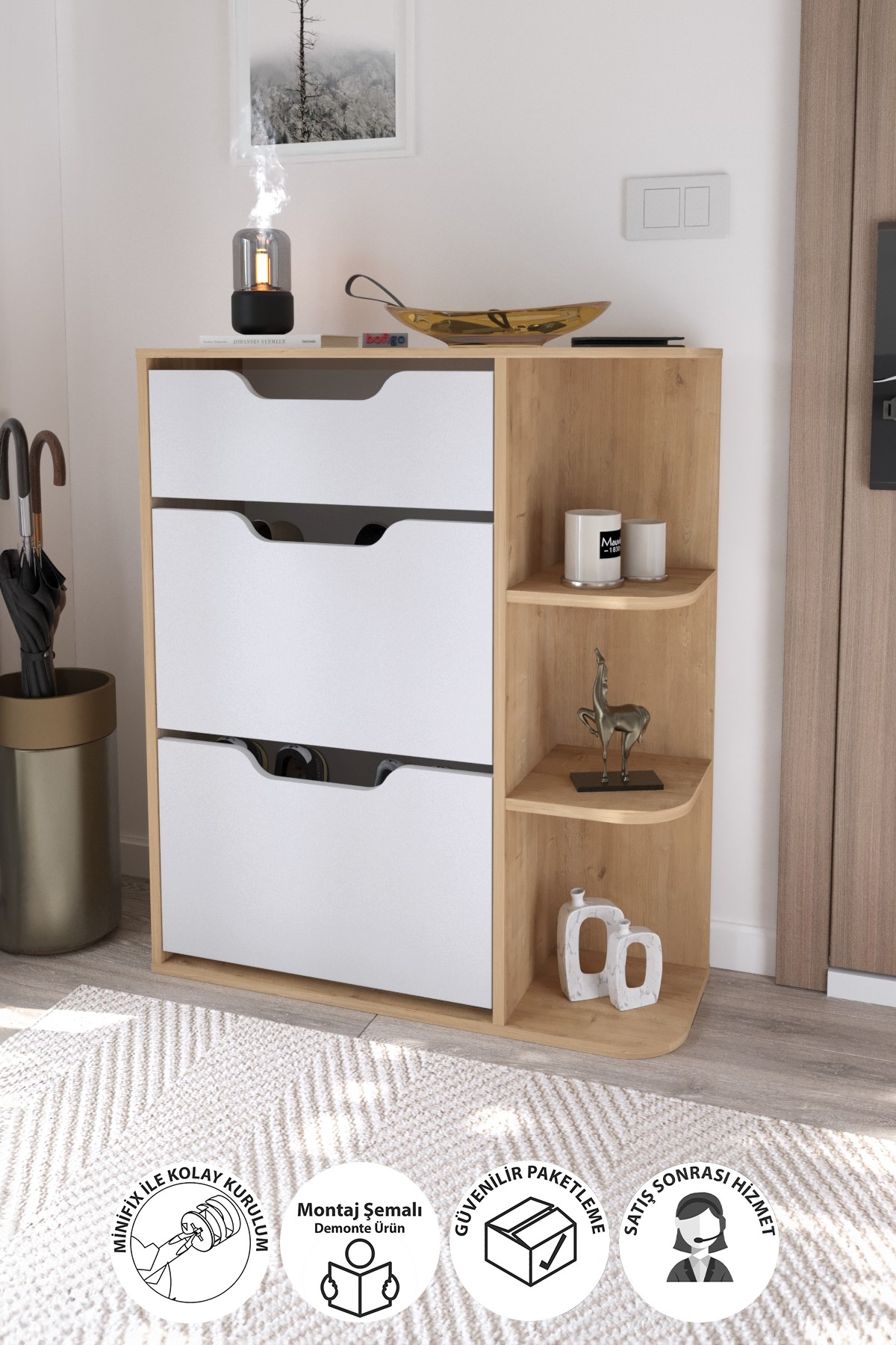  Полка для обуви с 6 отделениями Smyrna Nex Home 90 x 32 x 106 см, Белый
