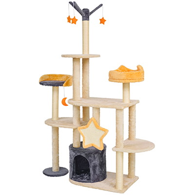  Игровой набор для кошек Jumi, с платформой, кроваткой, с игрушкой, 165x40x92 см, Бежевый